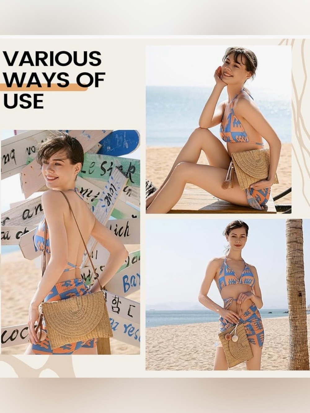 NEW, Women Straw Shoulder Bag Woven Beach Purse Summer Crossbody Clutch - Picture 2 of 15